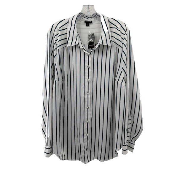 torrid Tops - Torrid Women's Madison Georgette Long Sleeve Button Up Shirt 2/2X NWT Teal/White